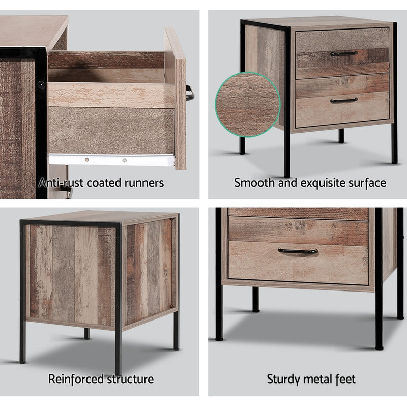 Artiss Bedside Table Drawers Nightstand Metal Oak - Sale Now