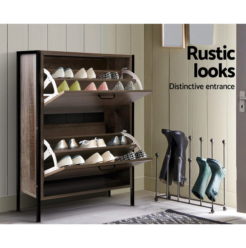Artiss 12 Pair Wooden Vintage Shoe Rack Storage Cabinet - Wood - Sale Now