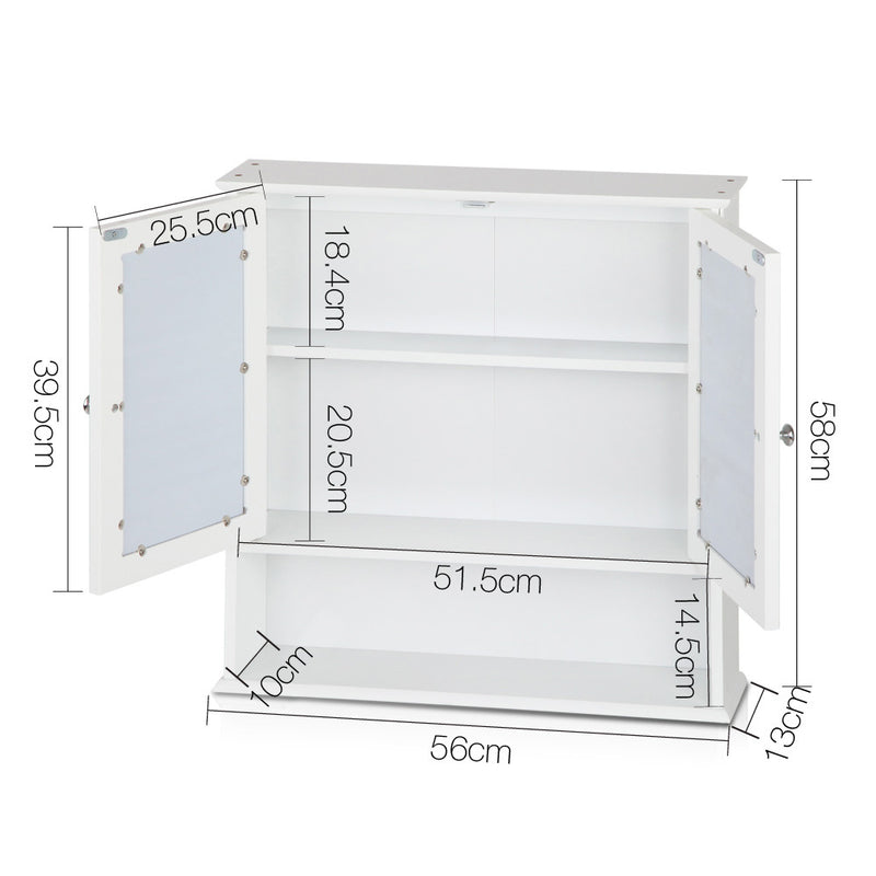 Artiss Bathroom Tallboy Storage Cabinet with Mirror - White - Sale Now