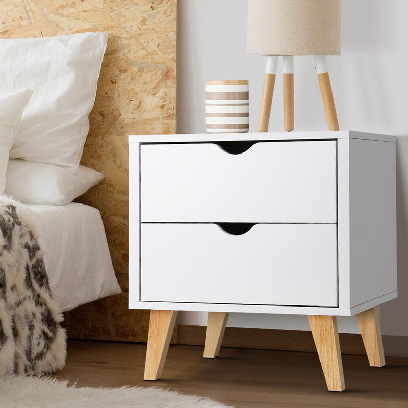 Artiss 2 Drawer Wooden Bedside Tables - White - Sale Now