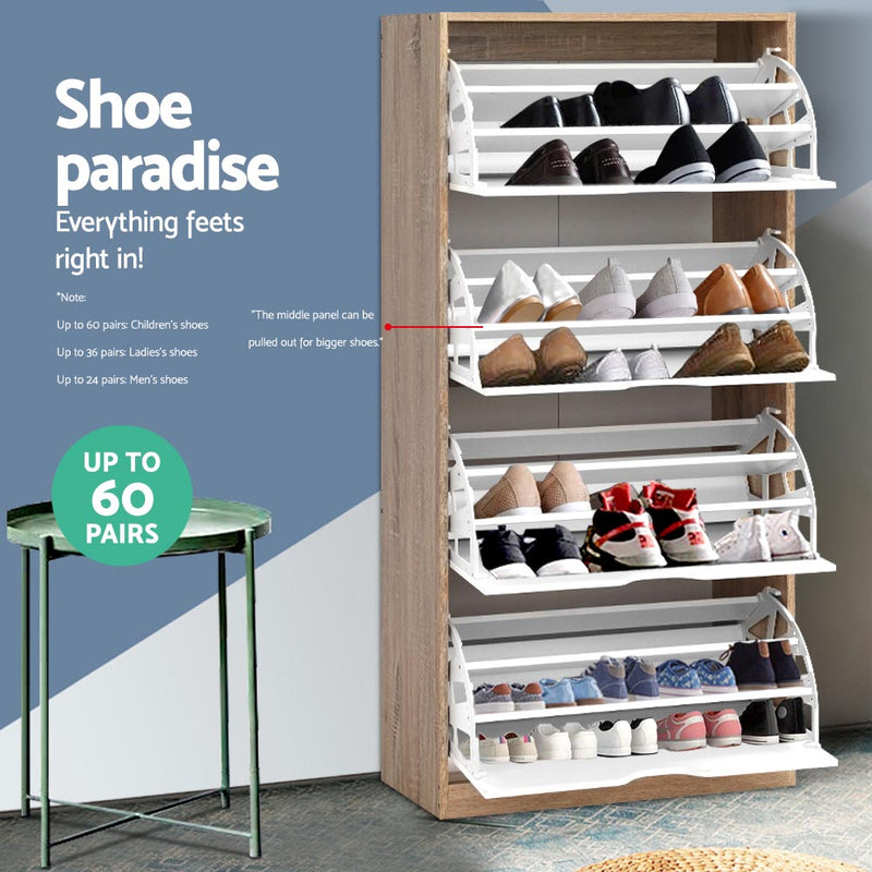 Artiss 48 Pairs Shoe Cabinet Rack Organiser Storage Shelf Wooden - Sale Now
