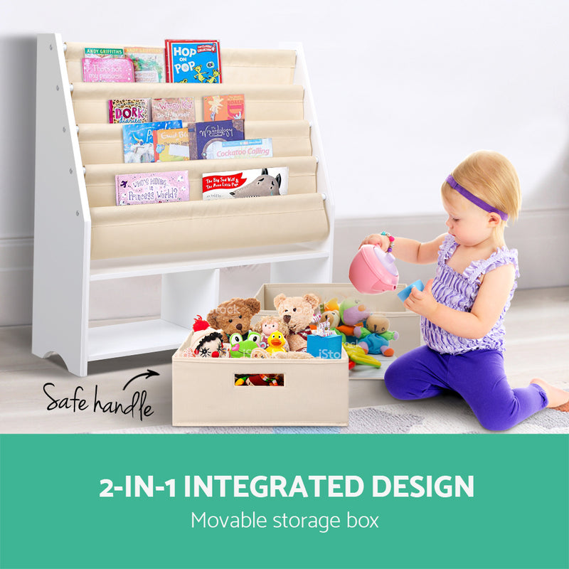 Keezi 4 tier Kids Bookshelf Wooden Bookcase Children Toy Organiser Display Rack - Sale Now