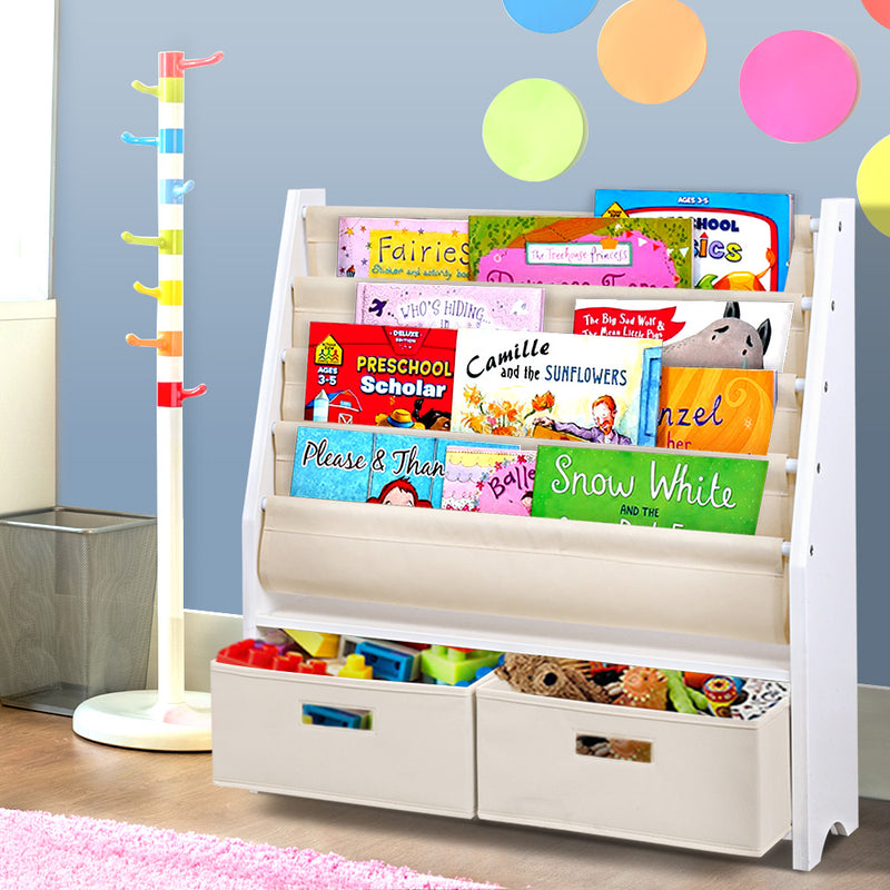 Keezi 4 tier Kids Bookshelf Wooden Bookcase Children Toy Organiser Display Rack - Sale Now