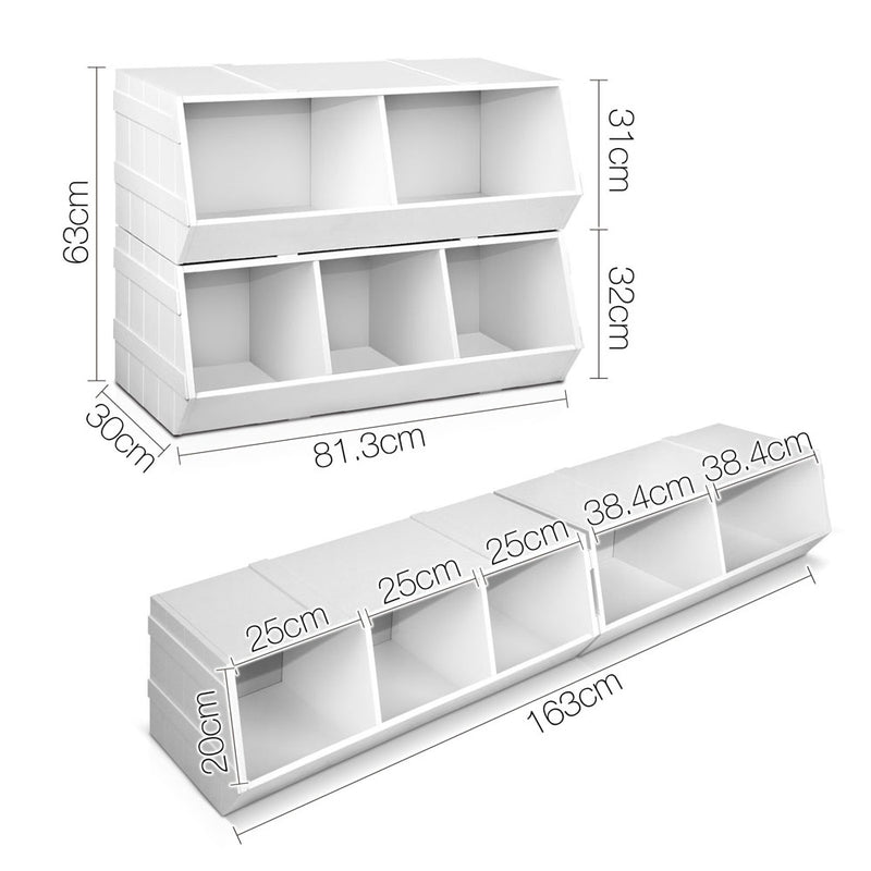 Keezi Kids Toy Box Bookshelf Storage Cabinet Stackable Bookcase Shelf Organiser - Sale Now