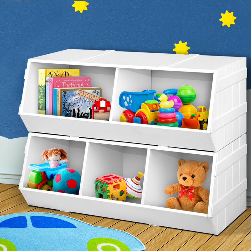 Keezi Kids Toy Box Bookshelf Storage Cabinet Stackable Bookcase Shelf Organiser - Sale Now