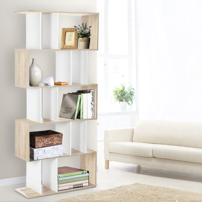 Artiss 5 Tier Display Book Storage Shelf Unit - White Brown - Sale Now