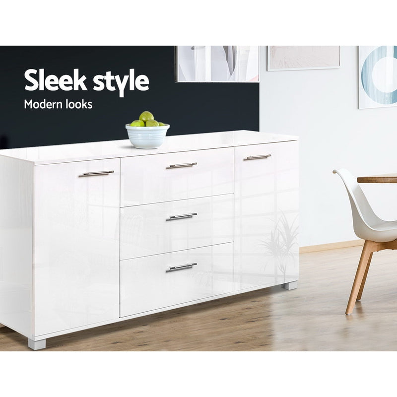 Artiss High Gloss Sideboard Storage Cabinet Cupboard - White - Sale Now