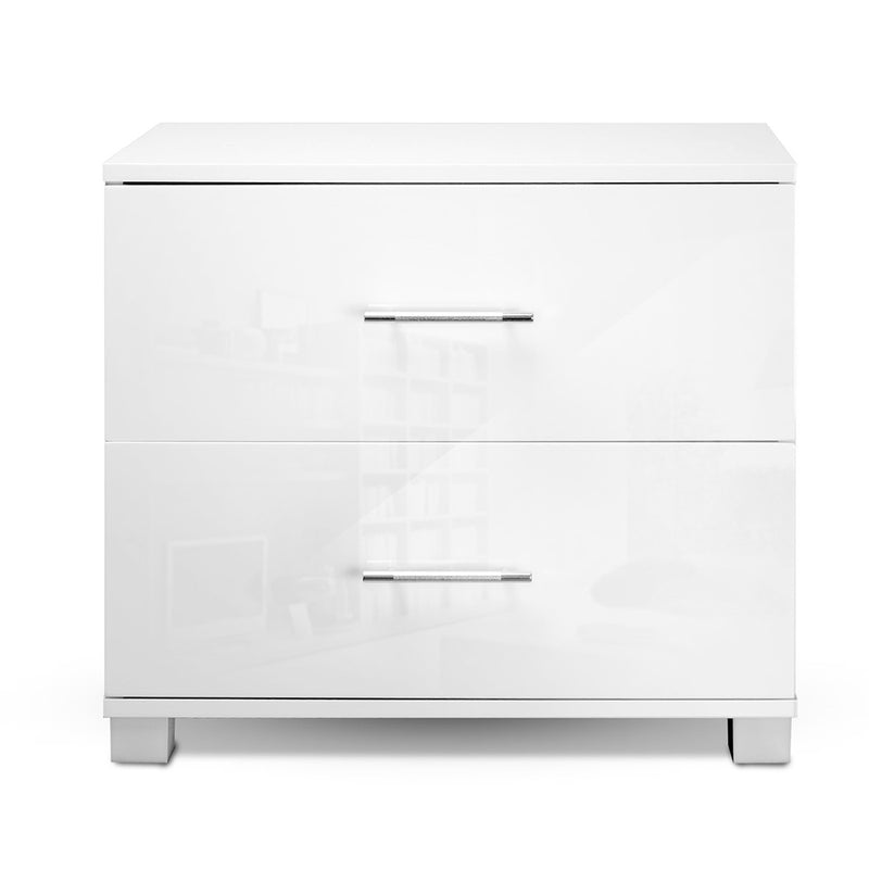 Artiss High Gloss Two Drawers Bedside Table - White - Sale Now