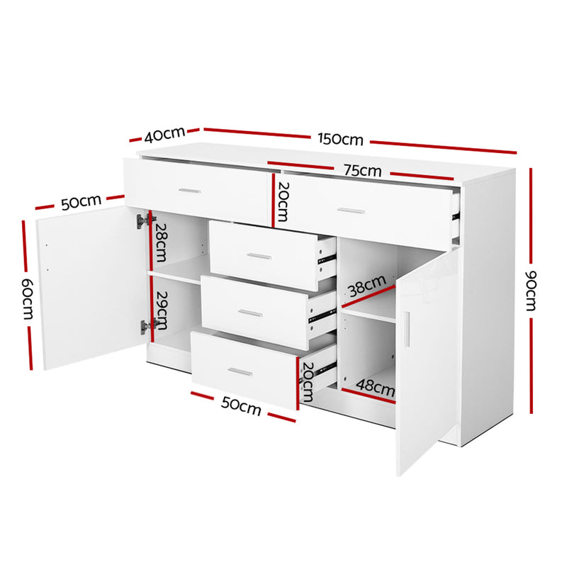 Artiss Buffet Sideboard Cabinet High Gloss Storage Dresser Table Cupboard White - Sale Now