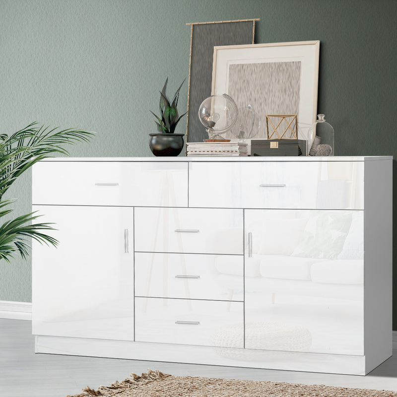 Artiss Buffet Sideboard Cabinet High Gloss Storage Dresser Table Cupboard White - Sale Now