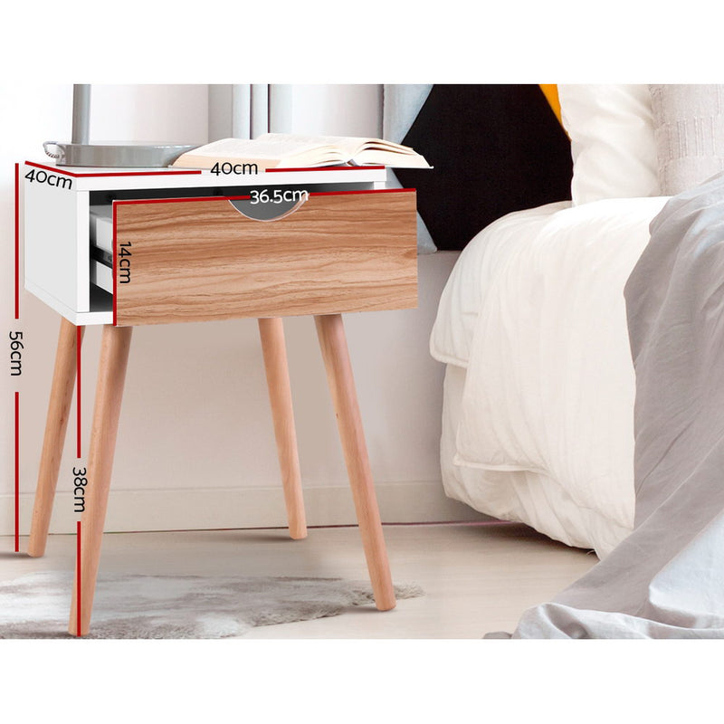Artiss Bedside Tables Drawers Side Table Storage Cabinet Nightstand Solid Wood Legs Bedroom White - Sale Now
