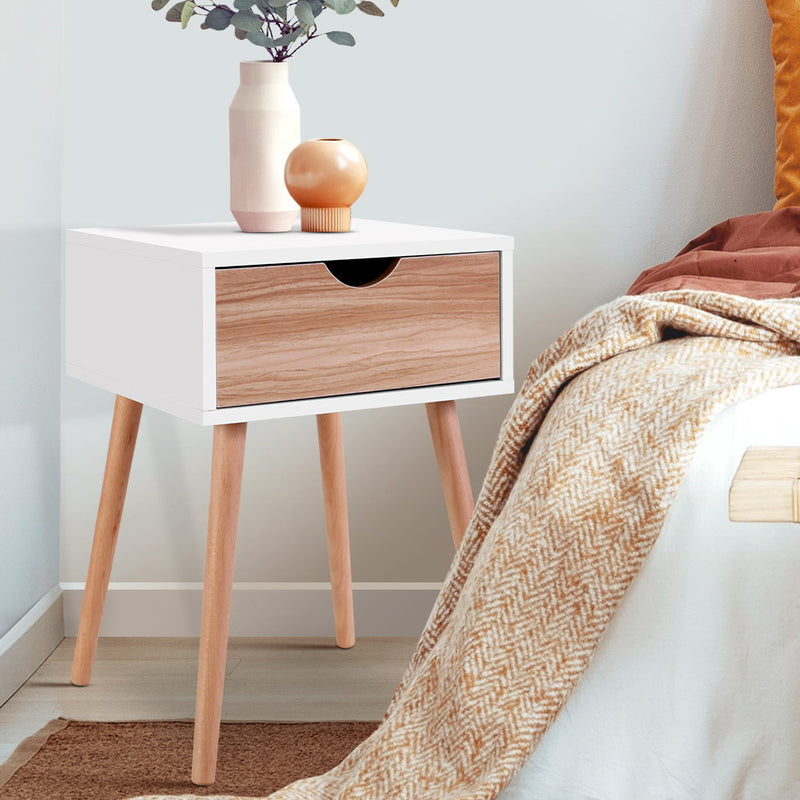 Artiss Bedside Tables Drawers Side Table Storage Cabinet Nightstand Solid Wood Legs Bedroom White - Sale Now