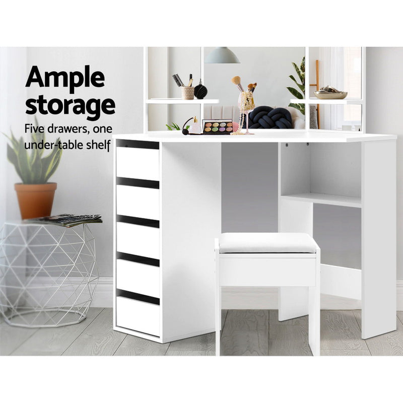 Artiss Corner Dressing Table With Mirror Stool White Mirrors Makeup Tables Chair - Sale Now