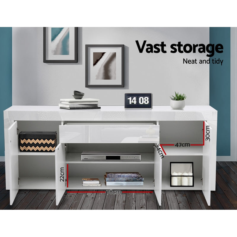 Artiss Buffet Sideboard Cabinet High Gloss Storage 4 Doors Cupboard Hall White - Sale Now