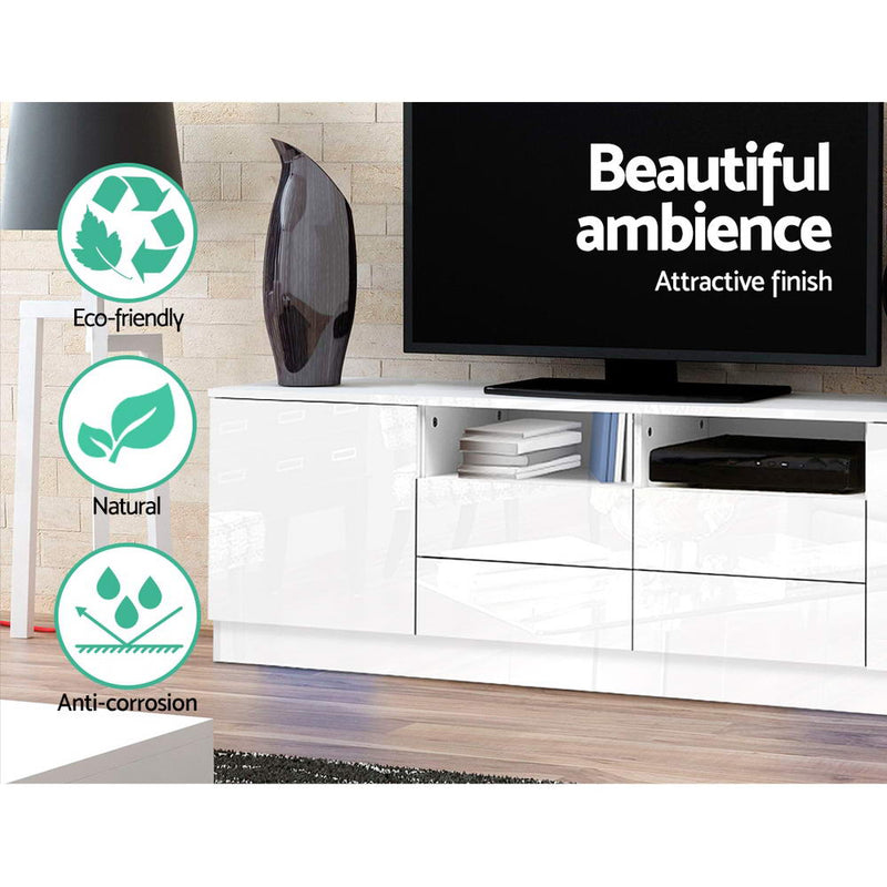 Artiss 180cm TV Cabinet Stand Entertainment Unit High Gloss Furniture 4 Storage Drawers White - Sale Now