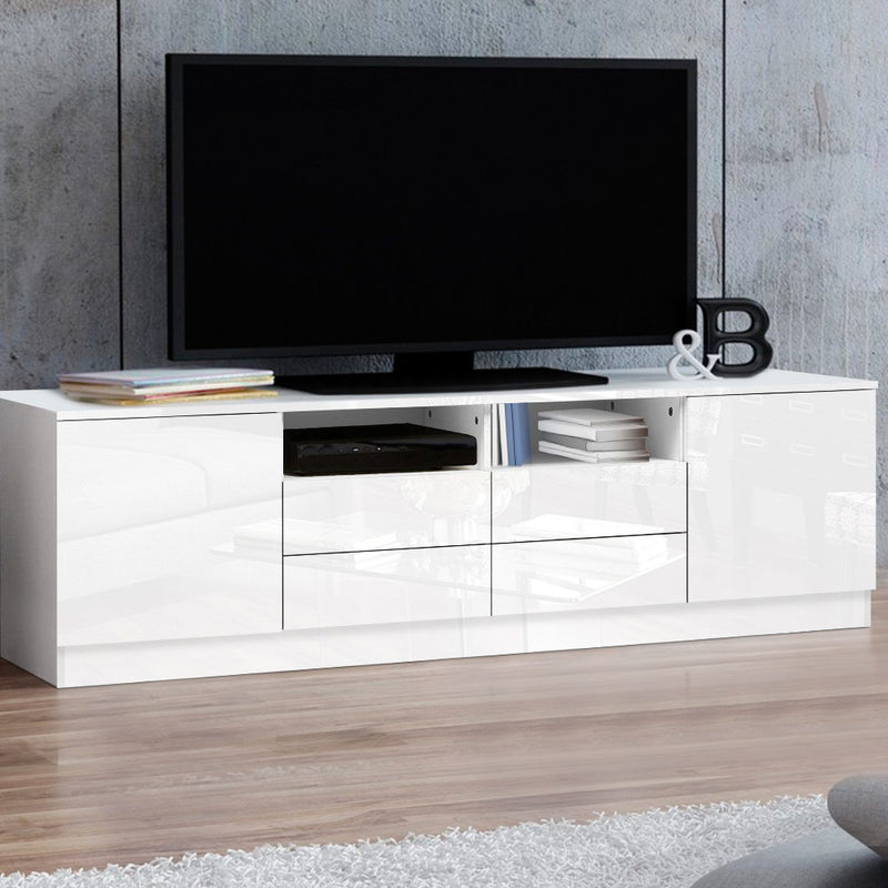 Artiss 180cm TV Cabinet Stand Entertainment Unit High Gloss Furniture 4 Storage Drawers White - Sale Now
