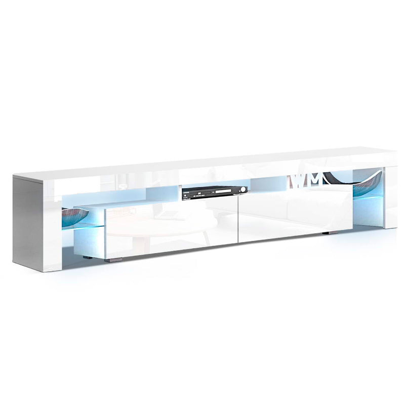 Artiss TV Cabinet Entertainment Unit Stand RGB LED Gloss Furniture 2 Drawers 200cm White
