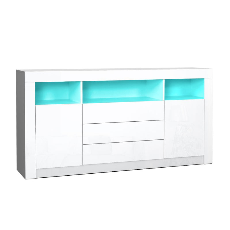 Artiss Buffet Sideboard Cabinet 3 Drawers High Gloss Storage Cupboard LED - Sale Now