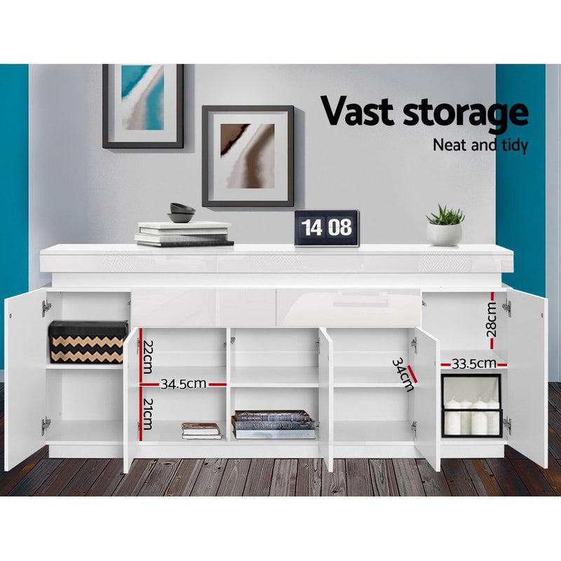 Artiss 180cm LED Buffet Sideboard Cabinet High Gloss Storage Cupboard Drawers - Sale Now