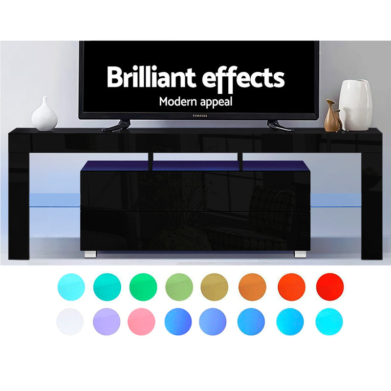 Artiss TV Cabinet Entertainment Unit Stand RGB LED Gloss Furniture 160cm Black - Sale Now