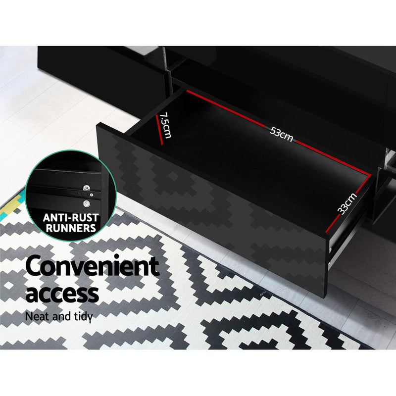 Artiss TV Cabinet Entertainment Unit Stand RGB LED Gloss Furniture 177cm Black - Sale Now