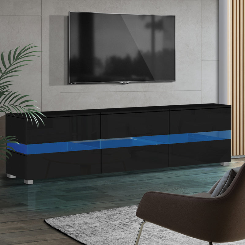 Artiss TV Cabinet Entertainment Unit Stand RGB LED Gloss Furniture 177cm Black - Sale Now