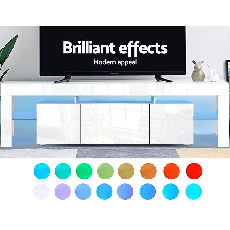 Artiss TV Cabinet Entertainment Unit Stand RGB LED Gloss Furniture 200cm White - Sale Now