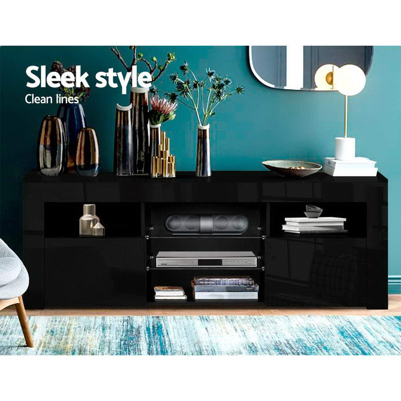 Artiss 145cm RGB LED TV Cabinet Entertainment Unit Stand Gloss Furniture Black - Sale Now