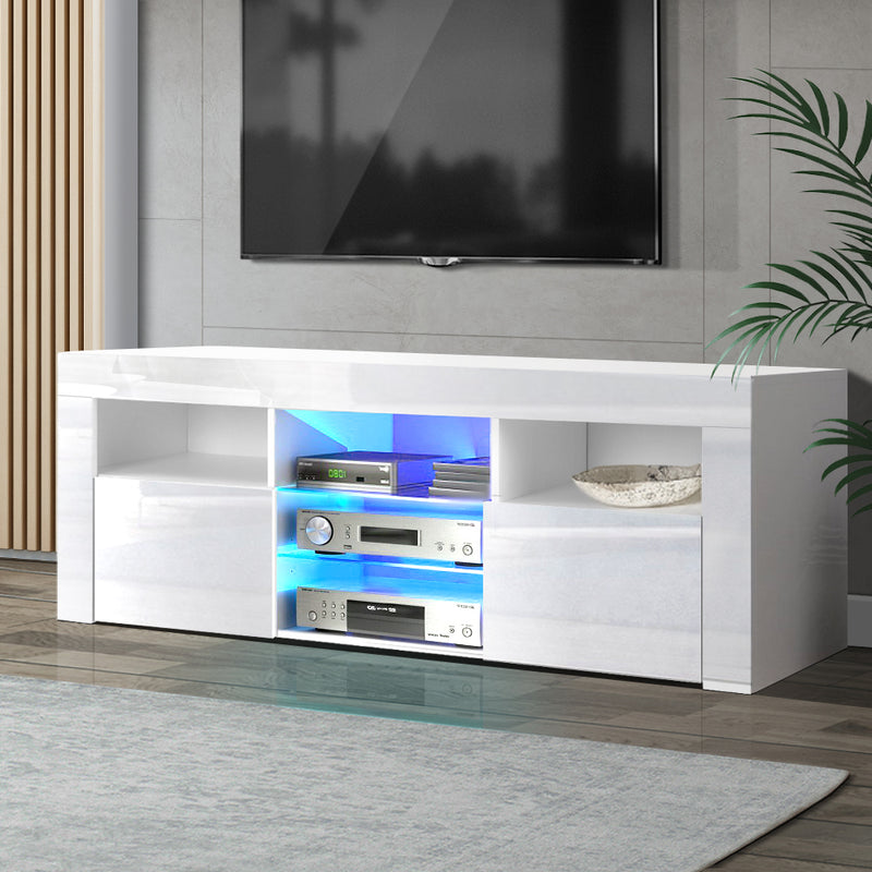Artiss TV Cabinet Entertainment Unit Stand RGB LED Gloss Furniture 145cm White - Sale Now