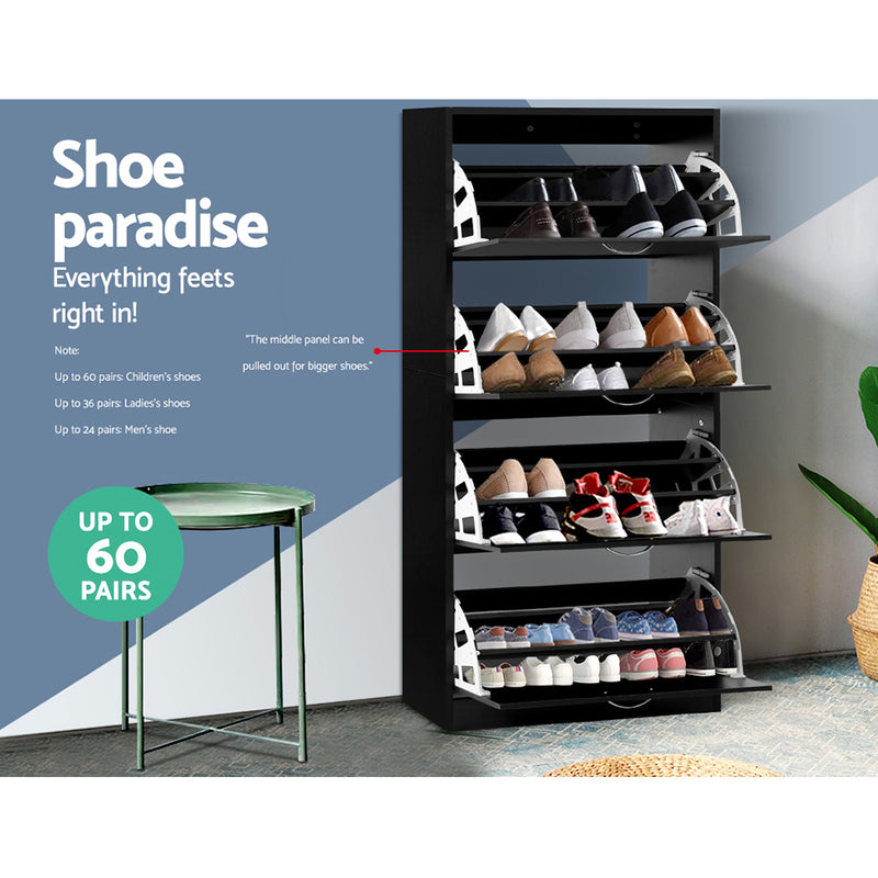Artiss Shoe Cabinet Shoes Storage Rack Organiser 60 Pairs Black Shelf Drawer - Sale Now