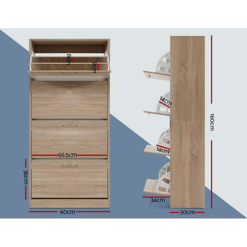 Artiss Shoe Cabinet Shoes Storage Rack Organiser 60 Pairs Wood Shelf Drawer - Sale Now