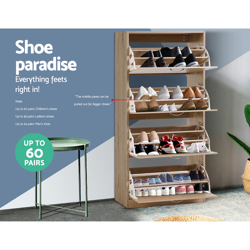 Artiss Shoe Cabinet Shoes Storage Rack Organiser 60 Pairs Wood Shelf Drawer - Sale Now