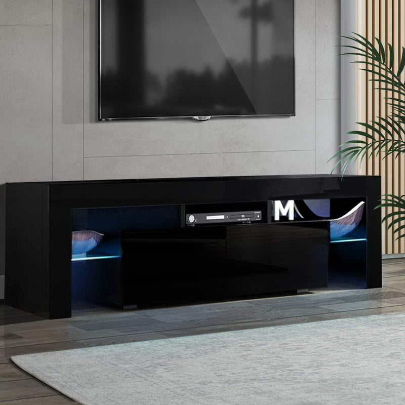 Artiss TV Cabinet Entertainment Unit Stand RGB LED Gloss Furniture 130cm Black - Sale Now