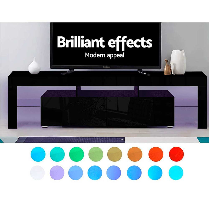 Artiss 189cm RGB LED TV Stand Cabinet Entertainment Unit Gloss Furniture Drawers Tempered Glass Shelf Black - Sale Now