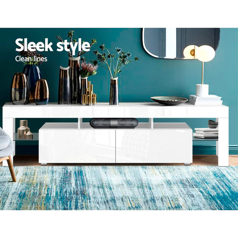 Artiss 189cm RGB LED TV Stand Cabinet Entertainment Unit Gloss Furniture Drawers Tempered Glass Shelf White - Sale Now