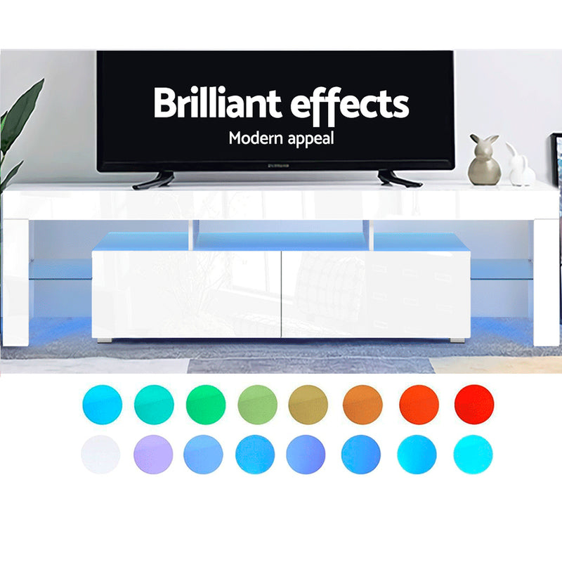 Artiss 189cm RGB LED TV Stand Cabinet Entertainment Unit Gloss Furniture Drawers Tempered Glass Shelf White - Sale Now