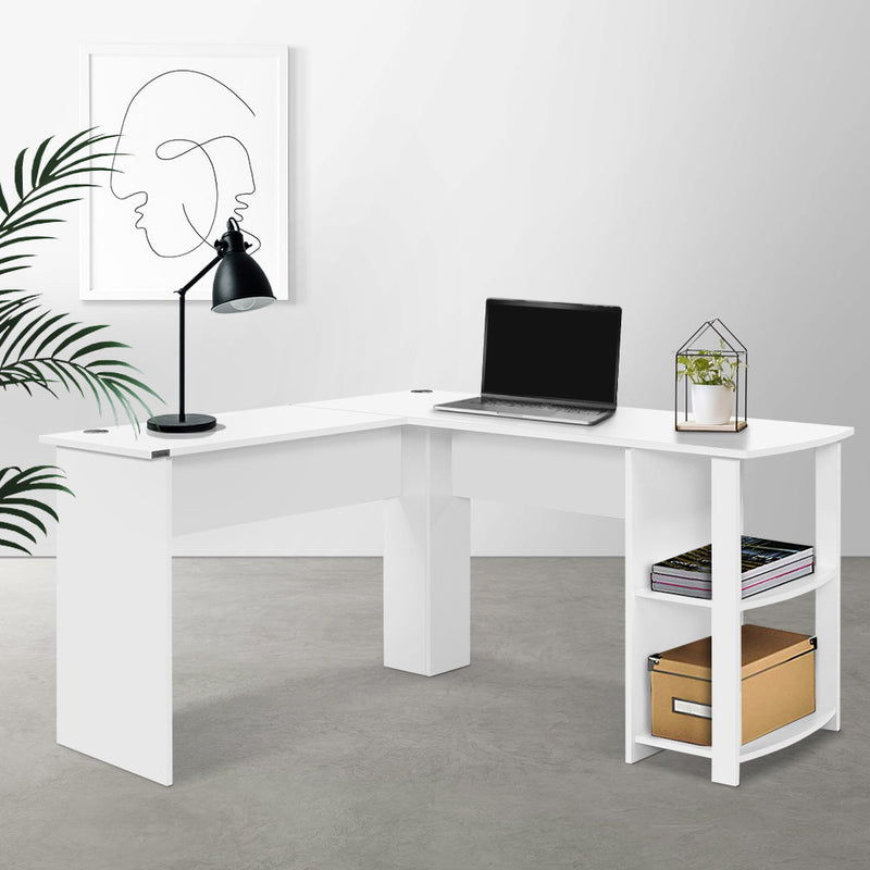 Artiss Office Computer Desk Corner Student Study Table Workstation L-Shape Shelf White - Sale Now