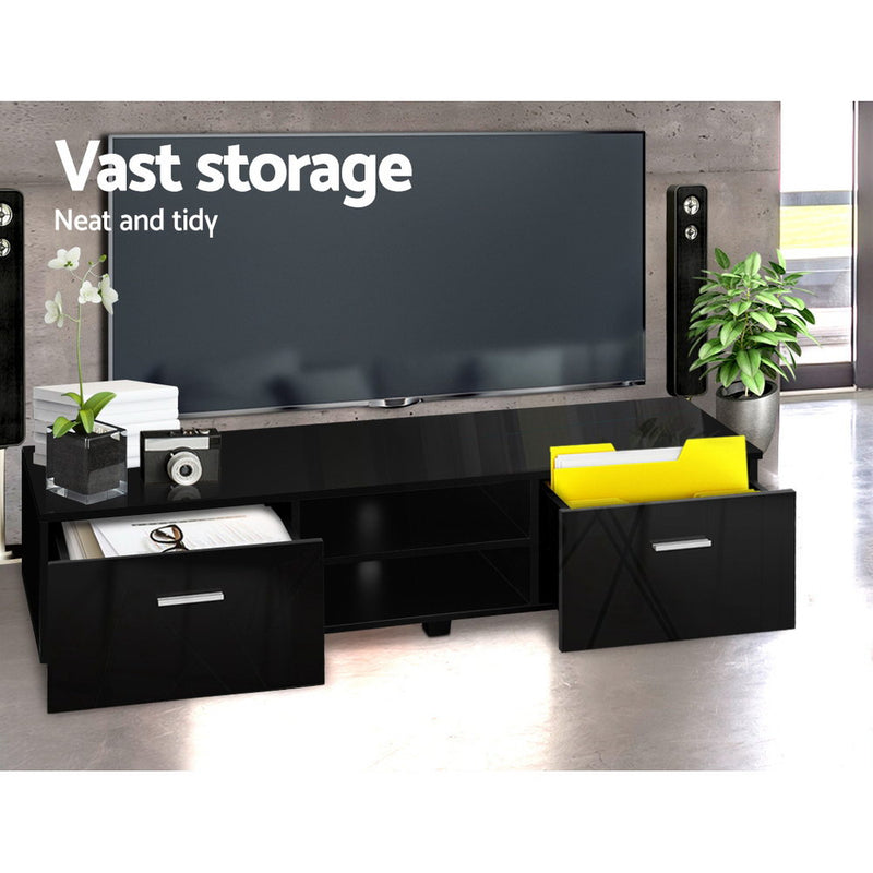 Artiss 140cm High Gloss TV Cabinet Stand Entertainment Unit Storage Shelf Black - Sale Now