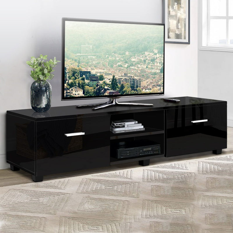 Artiss 140cm High Gloss TV Cabinet Stand Entertainment Unit Storage Shelf Black - Sale Now