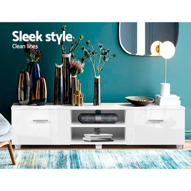 Artiss TV Cabinet Entertainment Unit Stand High Gloss Furniture Storage Drawers 140cm White - Sale Now