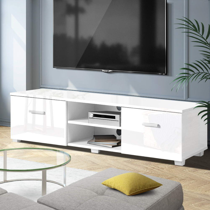 Artiss TV Cabinet Entertainment Unit Stand High Gloss Furniture Storage Drawers 140cm White - Sale Now
