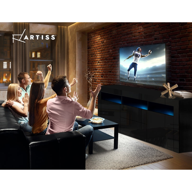 Artiss TV Cabinet Entertainment Unit Stand RGB LED Gloss Drawers 160cm Black - Sale Now