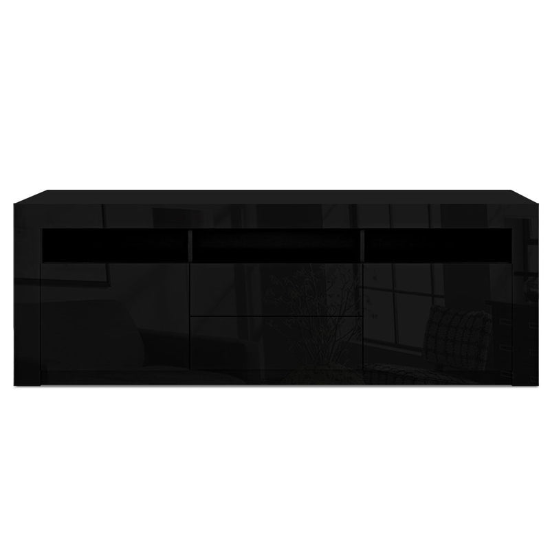 Artiss TV Cabinet Entertainment Unit Stand RGB LED High Gloss Furniture Storage Drawers Shelf 180cm Black - Sale Now
