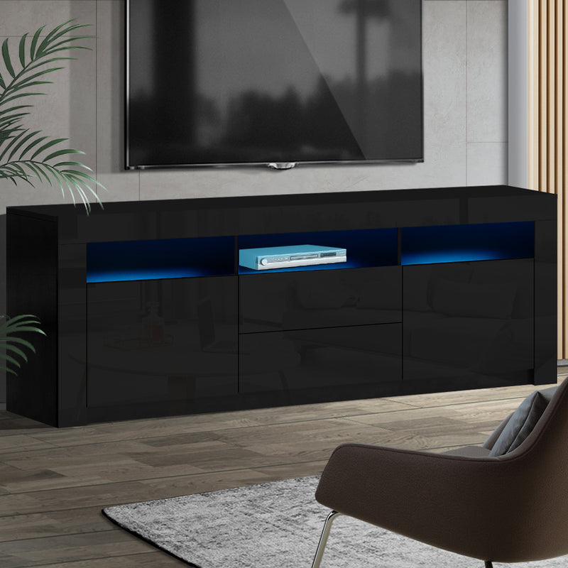 Artiss TV Cabinet Entertainment Unit Stand RGB LED High Gloss Furniture Storage Drawers Shelf 180cm Black - Sale Now