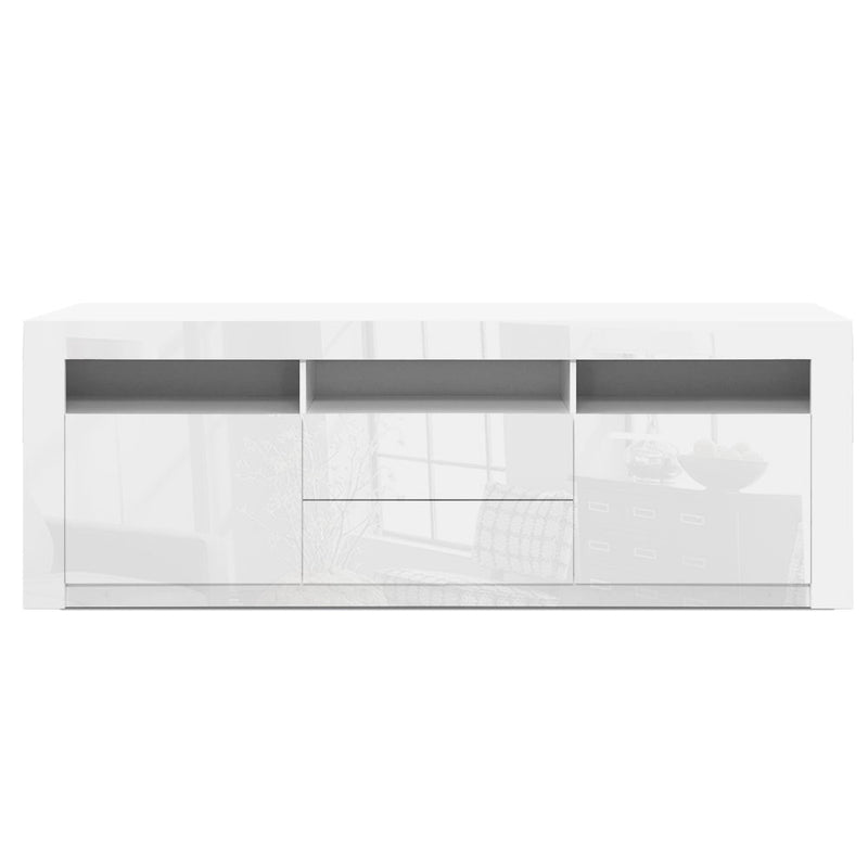 Artiss TV Cabinet Entertainment Unit Stand RGB LED High Gloss Furniture Storage Drawers Shelf 200cm White - Sale Now