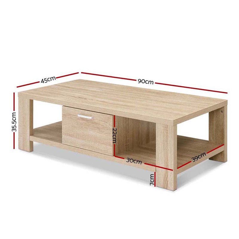 Artiss Coffee Table Wooden Shelf Storage Drawer Living Furniture Thick Tabletop - Sale Now