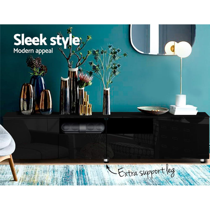 Artiss TV Cabinet Entertainment Unit Stand High Gloss Furniture 205cm Black - Sale Now