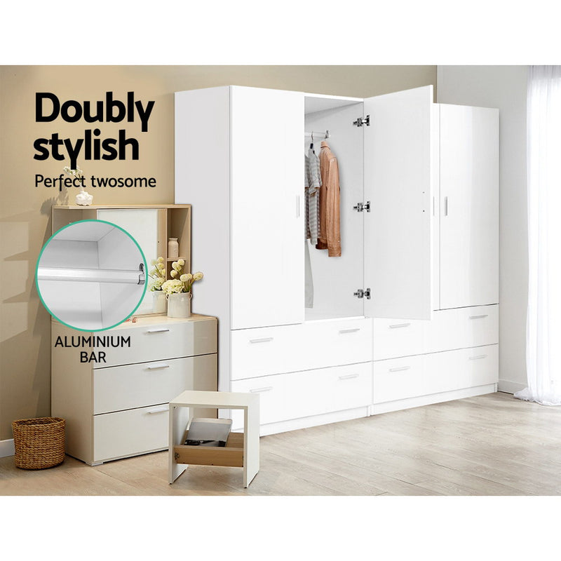 Artiss 2 Doors Wardrobe Bedroom Closet Storage Cabinet Organiser Armoire 180cm White - Sale Now