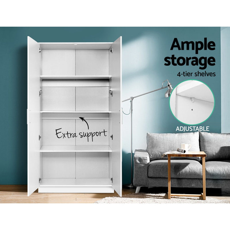 Artiss Multi-purpose Cupboard 2 Door 180cm Wardrobe Closet Storage Cabinet Kitchen Organiser White - Sale Now