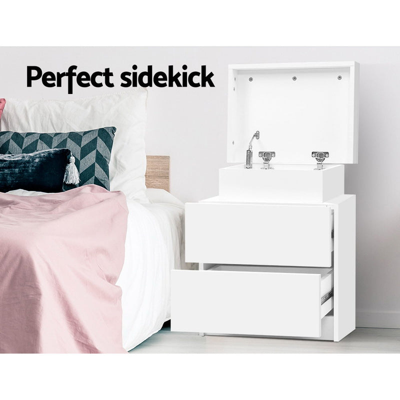 Artiss Bedside Tables 2 Drawers Side Table Storage Nightstand White Bedroom Wood - Sale Now